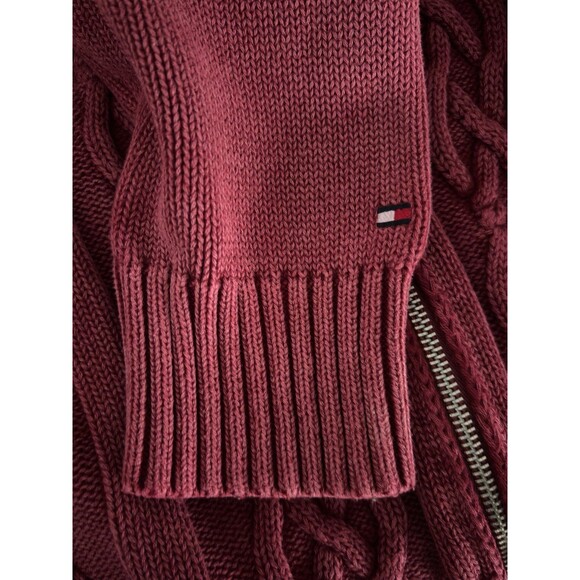 Tommy Hilfiger Men’s Full Zip Maroon Cable Knit Sweater Jacket w/Hood Size L - Picture 7 of 8